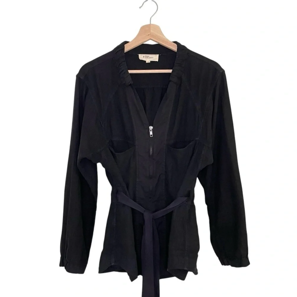 Isabel Marant Etoile Linen Blend Utility Jacket Zip Front Belted Black 6 Medium - Picture 2 of 13